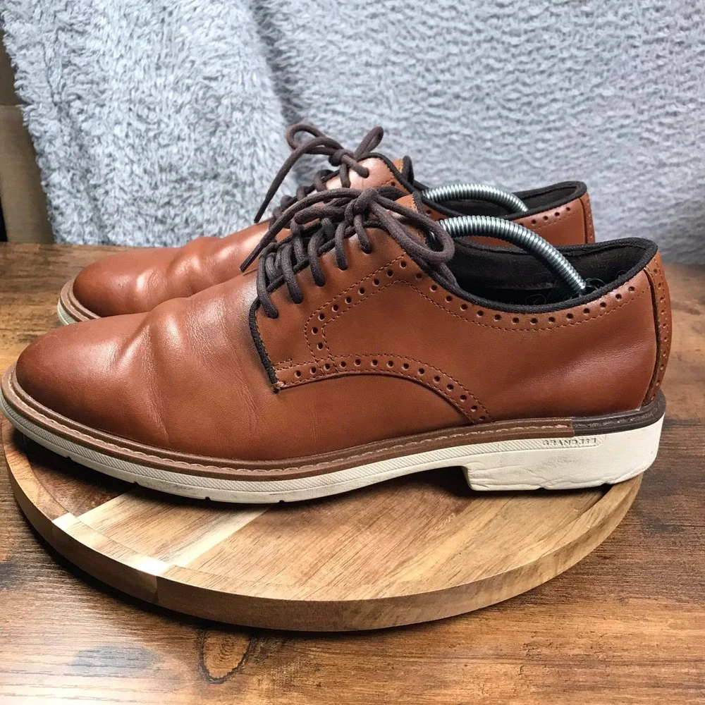 Cole‎ Haan Go To Plain Toe Oxford Mens 10.5M British Tan Leather Derby Shoes